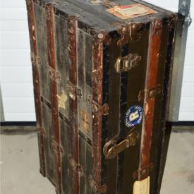 MaxSold Auction: This auction features Vintage metal travel trunk, Gilded ceramic vase, Wood Plaque, Ceramic Frog, Art, Ashtray, Royal Albert, Crystal Bowl, Music Books, China, Old Wood Gunshell Box, fish plates, Royal Doulton, Folk Art Cottage, Tea Cart, Blankets, Fume oak rocking chair, and much more!